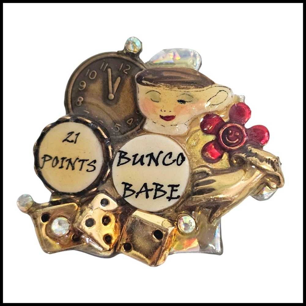 Bunco Babe Brooch Pin 21 Points Dice Clock Novelty Jewelry Gift